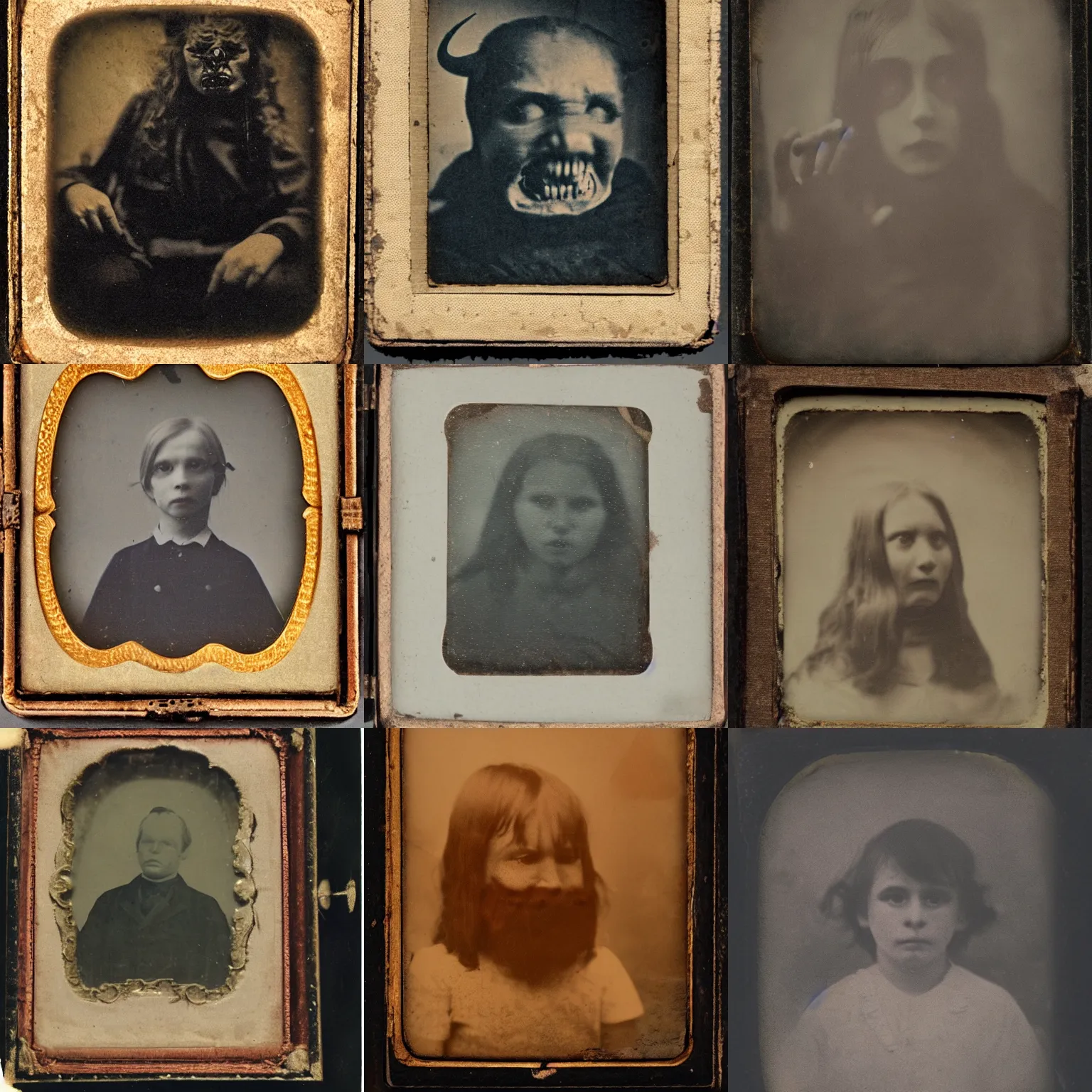 Prompt: faded daguerreotype of disturbing demon