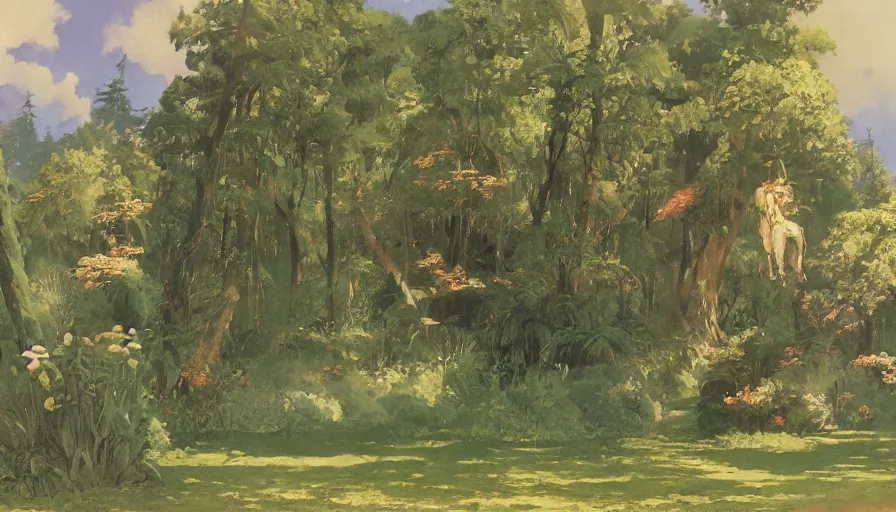 Image similar to disney illustrated background by, ghibli, eugene von guerard, ivan shishkin, john singer sargent