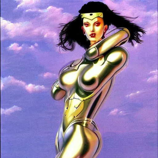 Prompt: robot woman drawn by sorayama
