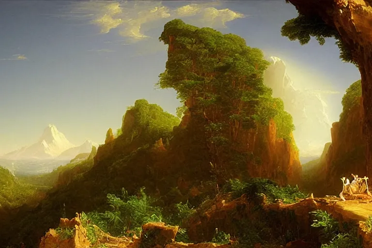 Image similar to there is another world very close to ours that we don't perceive directly, but they do interact sometimes. painting by thomas cole ( 1 8 3 3 )