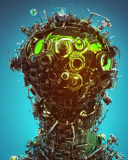 Prompt: portrait of Tennis Ball Monster as a cyborg. intricate abstract. intricate artwork. by Tooth Wu, wlop, beeple, dan mumford. mulholland drive by david lynch, dune by david lynch, octane render, trending on artstation, greg rutkowski very coherent symmetrical artwork. cinematic, hyper realism, high detail, octane render, 8k, iridescent accents