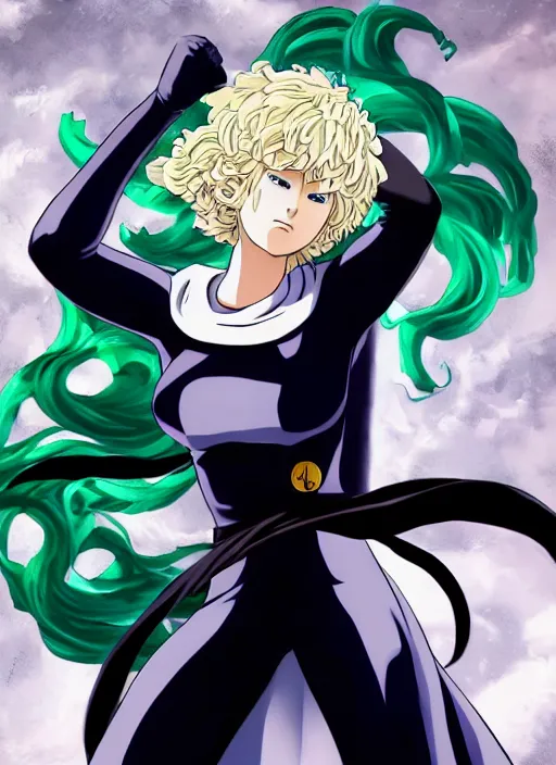 Image similar to A full portrait photo of tatsumaki one punch man, f/22, 35mm, 2700K, lighting, perfect faces, award winning photography.