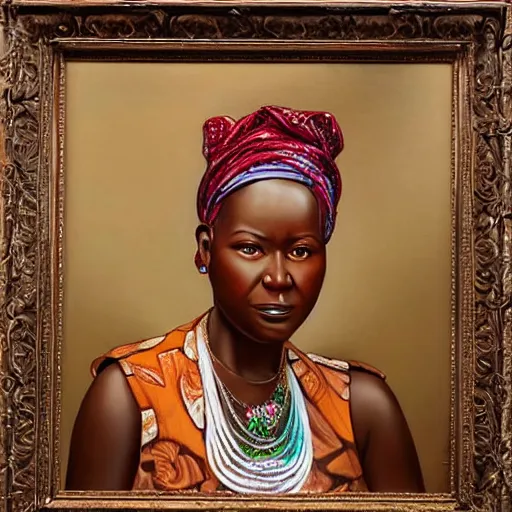 Image similar to portrait of an congolese woman ( 3 5 ) from democratic republic of the congo ( congo - kinshasa ) in 2 0 2 1, an oil painting by ross tran and thomas kincade