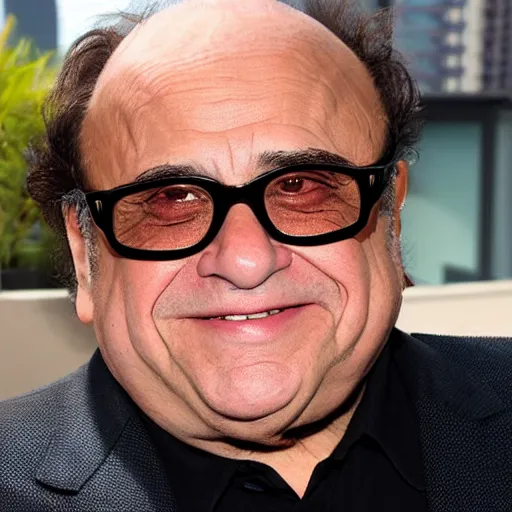 Prompt: Danny DeVito at the Mandalay Bay rooftop lounge