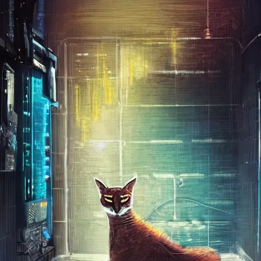 Image similar to cyberpunk cute caracal in a bathtub, by Alena Aenami, by Guy Denning