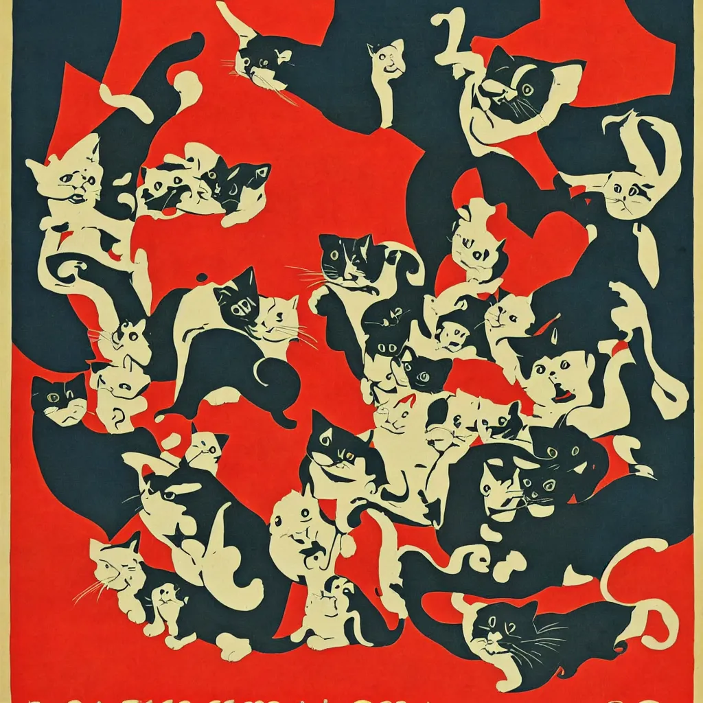 Prompt: communist propaganda poster with cats