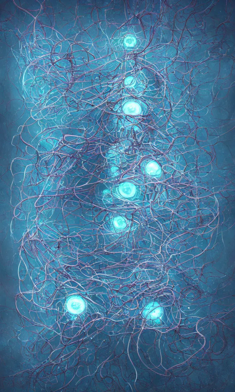 Image similar to internal lymphocyte virion rawandrendered synaptic fractality transmission embryonic beholder glial neurons cyberpunk nerve cells microscopic plankton by wojtekfus facey rossdraws. neuronal iridescent neuron synapse by beksinski. # imaginativerealism