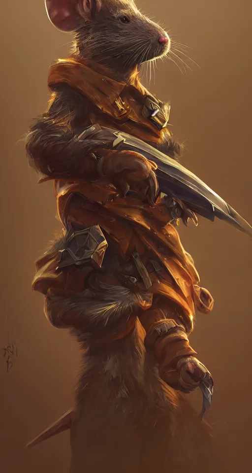 Image similar to illustration of a rat holding a wooden shotgun wearing a coat, dramatic standing, intricate, elegant, highly detailed, centered, digital painting, artstation, concept art, smooth, sharp focus, league of legends concept art, wlop