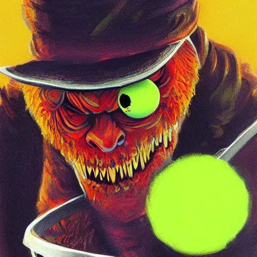 Prompt: a tennis ball monster ,tennis ball, colorful, Indiana jones, digital art, fantasy, magic, trending on artstation, ultra detailed, professional illustration by Basil Gogos