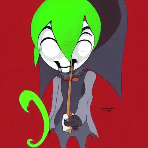 Image similar to a character with a squid for a head wearing a long vampire cloak made from dark wispy smoke created by the artist for the band Gorillaz