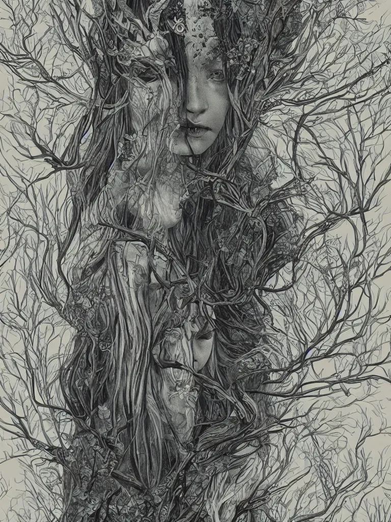 Image similar to lady of the forest, tarot, trending on artstation, striking eyes, symmetrical, 8k, incredible detail