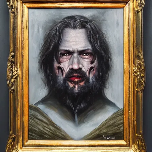 Prompt: portrait of the god king of lies, dark and gloomy, oil painting, evil, high detail, 8 k,