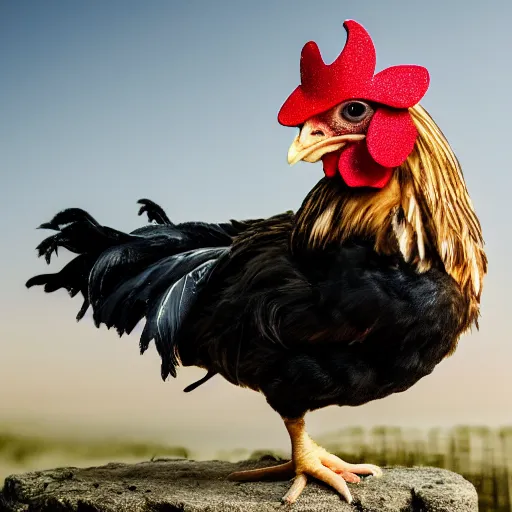 Image similar to a high quality photo of a chicken wearing a suit, Romanticism, 8k