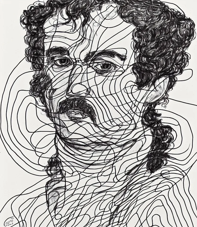 Prompt: line art portrait of wagner inspired by egon schiele. contour lines, twirls and curves, musicality, rapid sketch