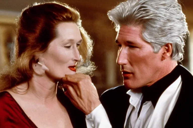 Image similar to richard gere and meryl streep play two vampires, scene from film