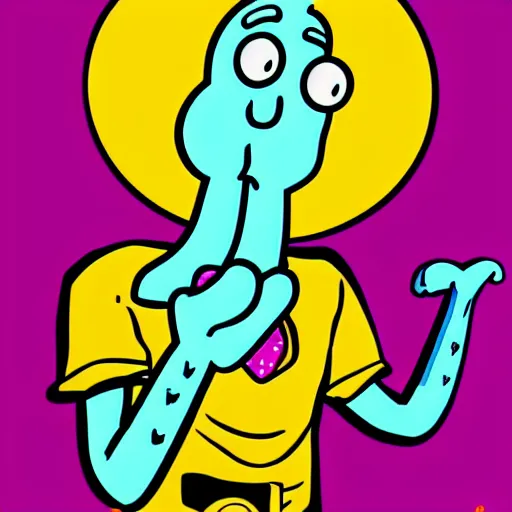 Prompt: handsome squidward portrait, pop art, colorful