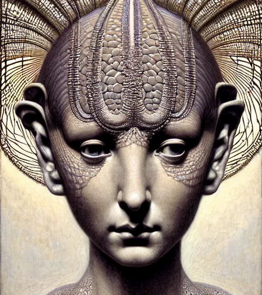 Prompt: detailed realistic beautiful cleopatra face portrait by jean delville, gustave dore, iris van herpen and marco mazzoni, art forms of nature by ernst haeckel, art nouveau, symbolist, visionary, gothic, neo - gothic, pre - raphaelite, fractal lace, intricate alien botanicals, ai biodiversity, surreality, hyperdetailed ultrasharp octane render