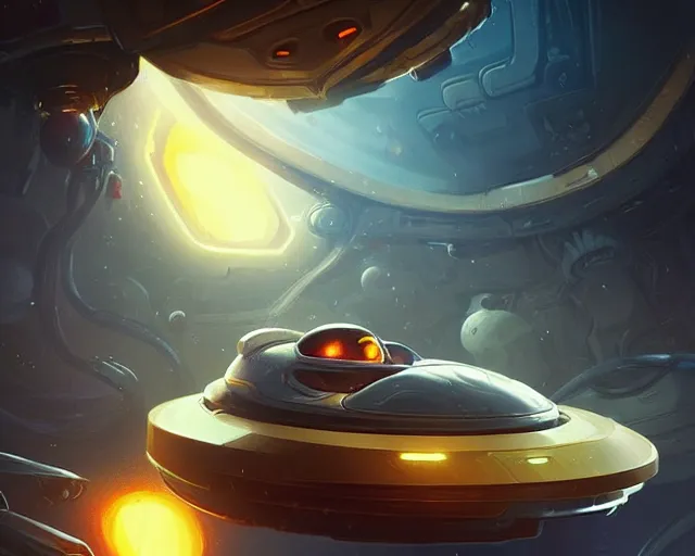Prompt: a fried egg driving a spaceship, inside a spaceship, deep focus, d & d, sci - fy, intricate, elegant, highly detailed, digital painting, artstation, concept art, matte, sharp focus, illustration, hearthstone, art by artgerm and greg rutkowski and alphonse mucha