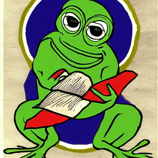 Image similar to pepe the frog medieval illuminated manuscript