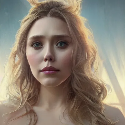 Prompt: ultra realistic illustration, a hot and beautiful painting of a blonde elizabeth olsen, intricate, elegant, highly detailed, digital painting, artstation, concept art, smooth, sharp focus, illustration, art by artgerm and greg rutkowski and alphonse mucha