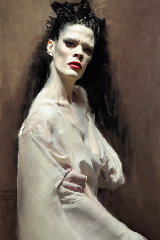 Image similar to Richard Schmid and Jeremy Lipking full length portrait painting of the Bride of Frankenstein