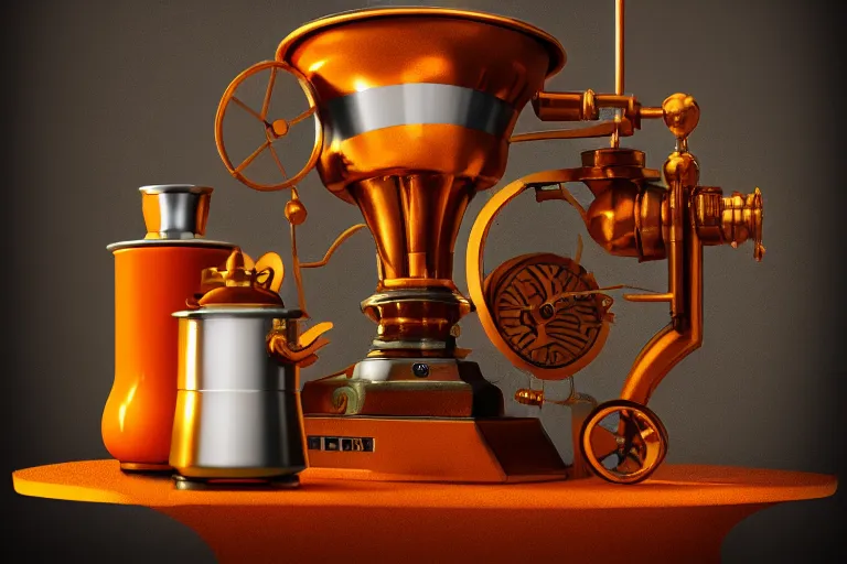 Prompt: a very detailed concept art clockwork orange samovar, trending on artstation, digital art, 4 k, hyper realistic, octane render, sharp focus