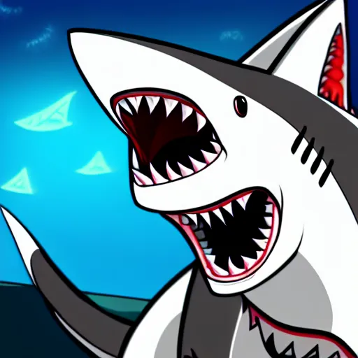 Image similar to A shocked wolf with shark teeth, trending on pixiv