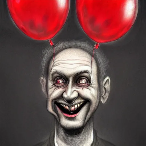 Prompt: surrealism grunge cartoon portrait sketch of a king with a wide smile and a red balloon by - michael karcz, loony toons style, horror theme, detailed, elegant, intricate