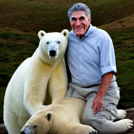 Prompt: Joe Manchin and a polar bear who are best friends, digital art