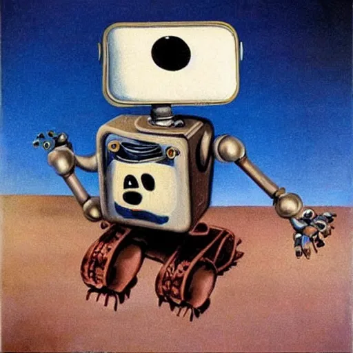 Prompt: adorable robot painted by salvador dali, similar to wall - e