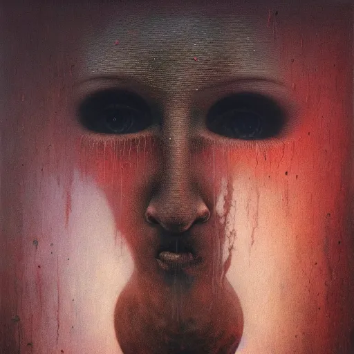 Image similar to beksinski, zdzisław - her eyes wide, oil on canvas