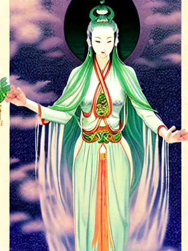 Image similar to guan yin, goddess of mercy : : digital illustration, concept art, character design : : illustrated by miho hirano, masaaki sasamoto, hosukai
