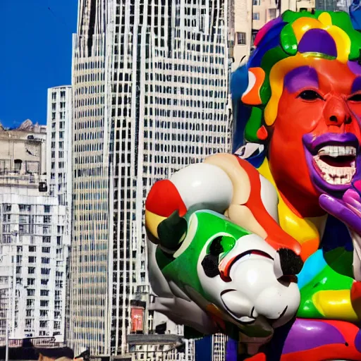 Prompt: 5 0 ft high jeff koons sculpture of jeff goldblum eating a chimichanga