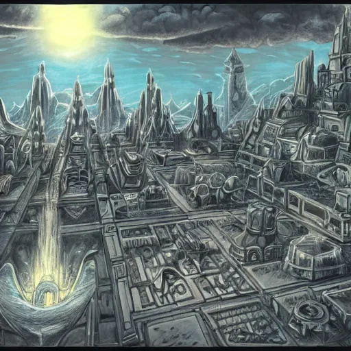 Prompt: Empyrean city, fantasy drawing