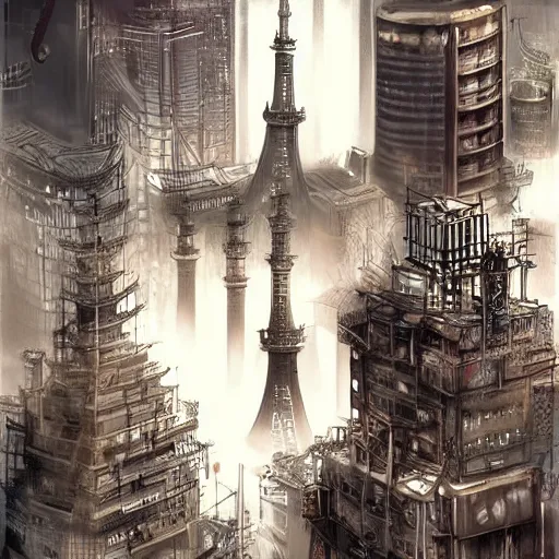 Image similar to tokyo, steampunk style, concept art