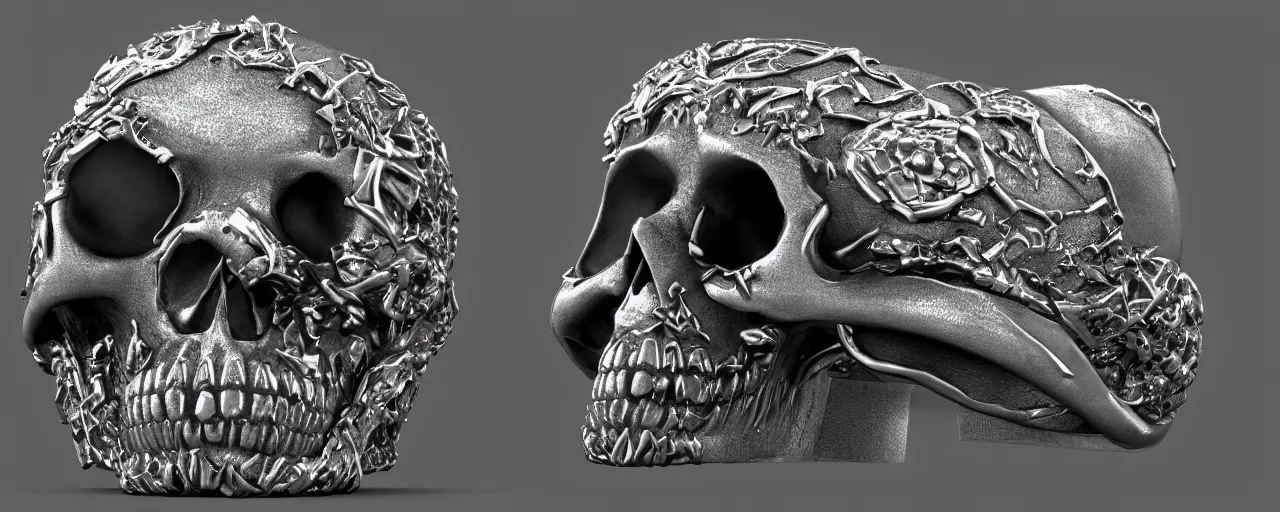 Image similar to simple magic ring of poison, ring, skull, wax, black, smooth shank, crystals, engravings, product design, jewelry, art by gerald brom, greg rutkowski and artgerm and james jean, photo realism, unreal engine, c 4 d
