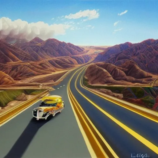 Image similar to highway,! dream highway, rob liefeld, photorealism