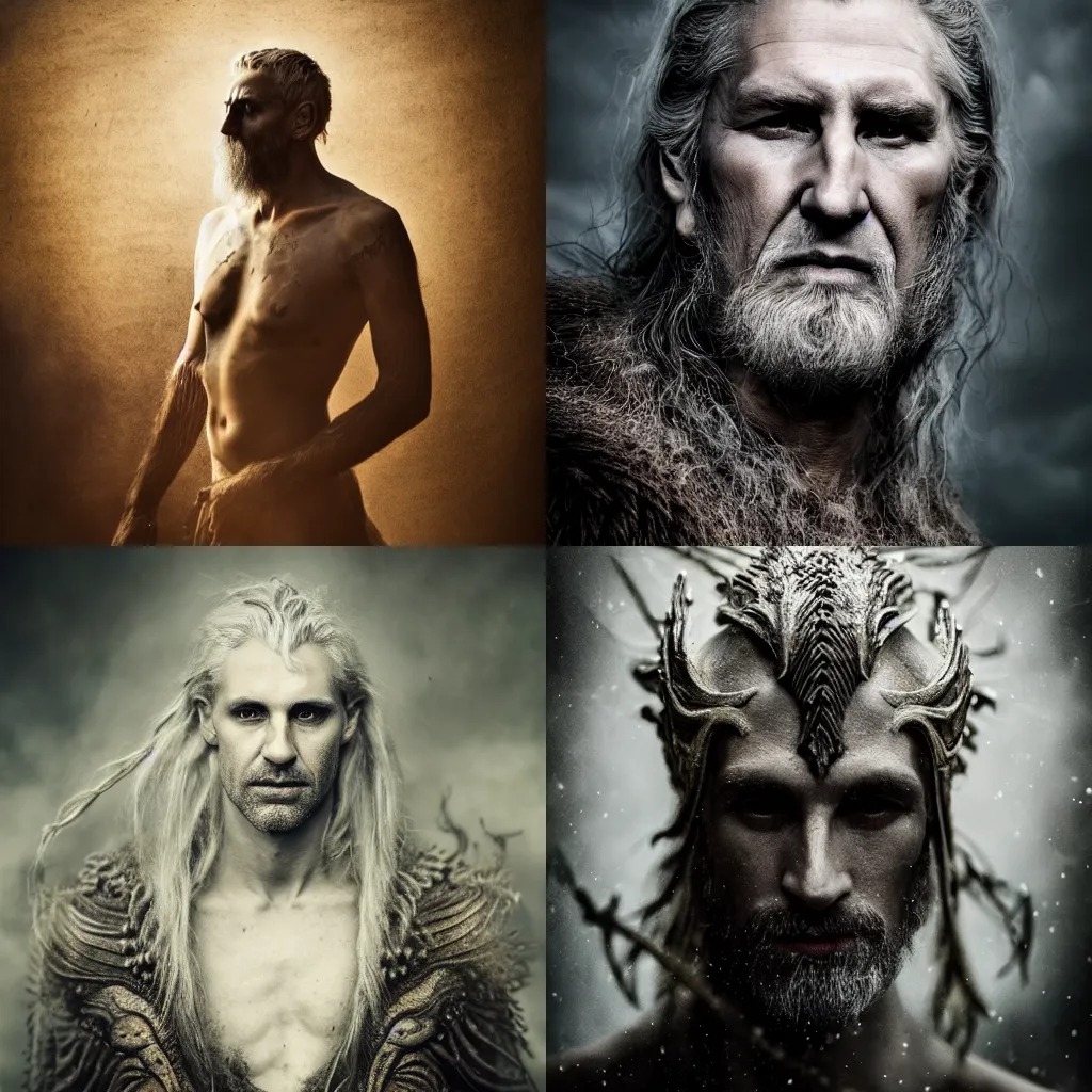 Image similar to male god svarog portrait, slavic mythology, ethereal, national geographic award winning photo by annie leibovitz, 8k, epic, high detailed, epic, 8k, atmospheric lighting, extreme detail, photorelism, cinematic, 16:24, ethereal, ultra realistic, dramatic lighting, rim light