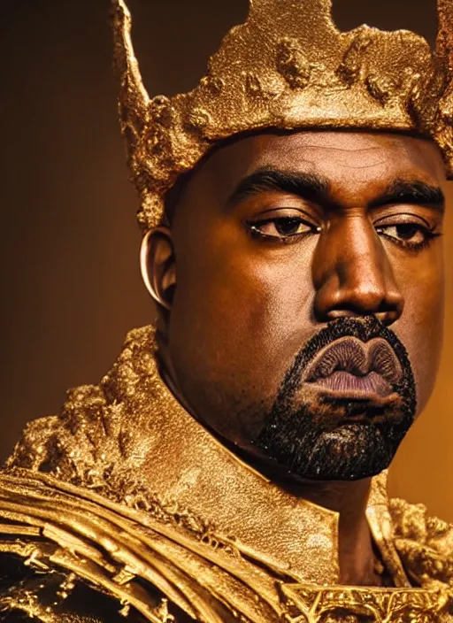 Image similar to kanye west as emperor napoleon in elden ring, splash art, movie still, cinematic lighting, dramatic, octane render, long lens, shallow depth of field, bokeh, anamorphic lens flare, 8 k, hyper detailed, 3 5 mm film grain