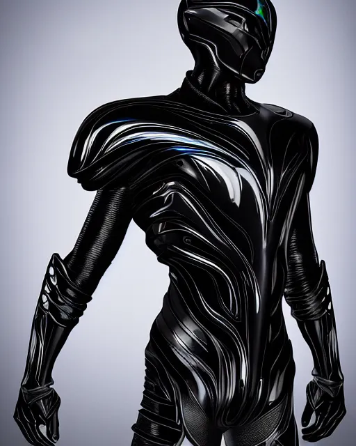 Prompt: iridescent sinewy smooth muscular male sleek glossy black pearlescent scifi armor with smooth black featureless helmet, neil nelson thedarkestseason, trending on artstation