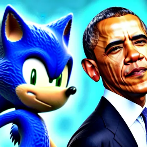 Image similar to barack obama stars in the new sonic the hedgehog film alongside idris elba