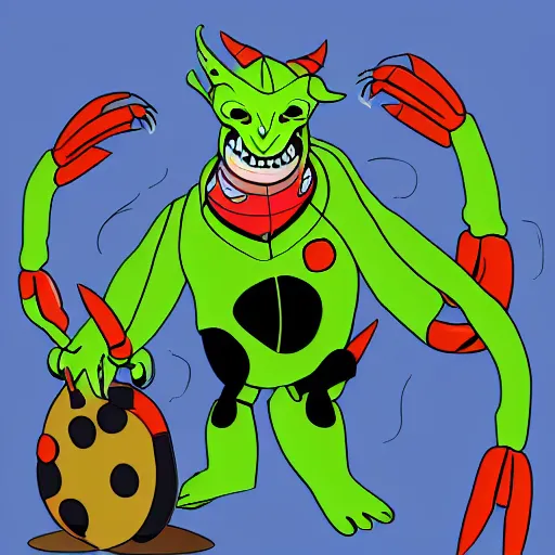 Image similar to a new Ben 10 alien character inspired by capybaras and lobsters who enjoys surfing while eating pizza and wears tacky Hawaiian shirts and socks with sandals, he also says dude a lot