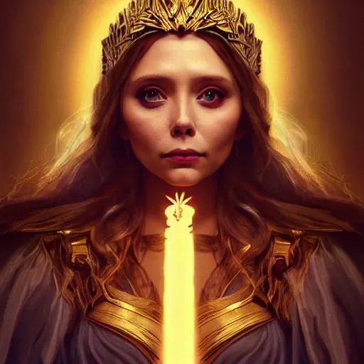 Prompt: elizabeth olsen as the goddess of souls!!!!!!, golden ratio!!!!!, centered, trending on artstation, 8 k quality, cgsociety contest winner, artstation hd, artstation hq, luminous lighting