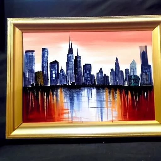 Image similar to Bob Ross painting of new york city