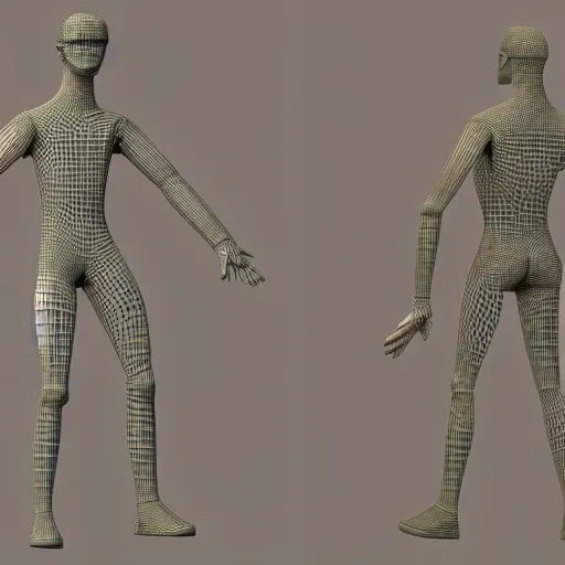 Image similar to a 3 d rendering of a male human with arms stretched out to the sides ready for rigging in blender,