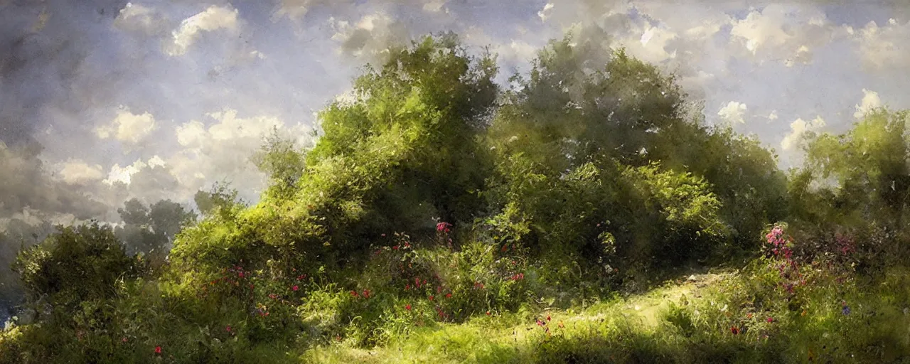 Prompt: summer landscape by jean - baptiste monge, masterpiece, colorful, anti - aliasing