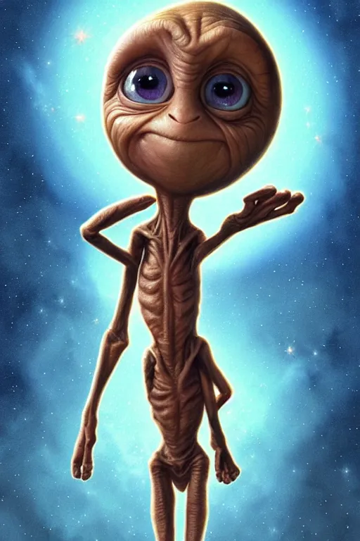 Image similar to et from spielberg arriving home, animation pixar style, by pendleton ward, magali villeneuve, artgerm, rob rey and kentaro miura style, golden ratio, trending on art station