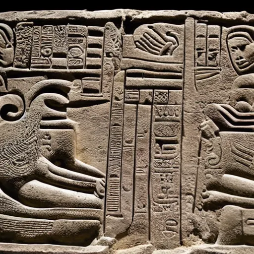 Image similar to ancient mayan carving bas-relief stelae hieroglyphs