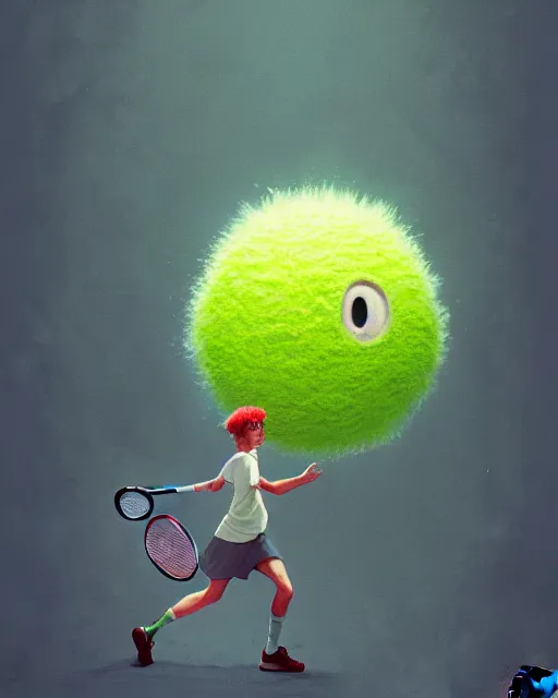 Image similar to highly detailed vfx portrait of a character of a tennis ball monster stephen bliss, chalk, unrealengine, greg rutkowski, loish, rhads, beeple, chalk, makoto shinkai and lois van baarle, ilya kuvshinov, rossdraws, tom bagshaw, basil gogos