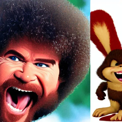 Image similar to bob ross screaming at chipmunks